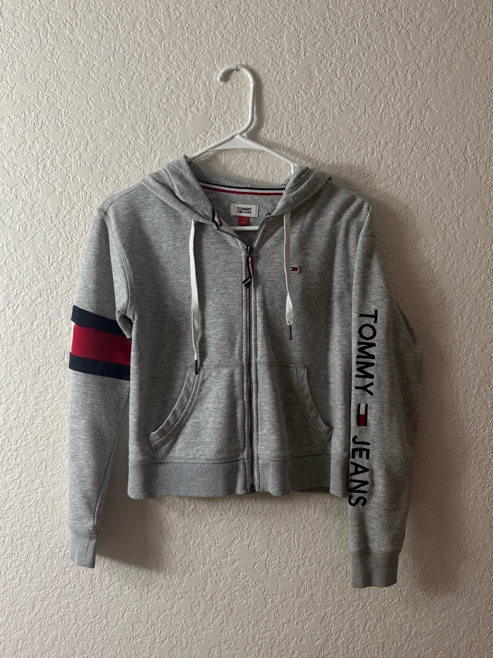 Tommy Hilfiger Gray Zip-Up Hoodie with Sleeve Logo